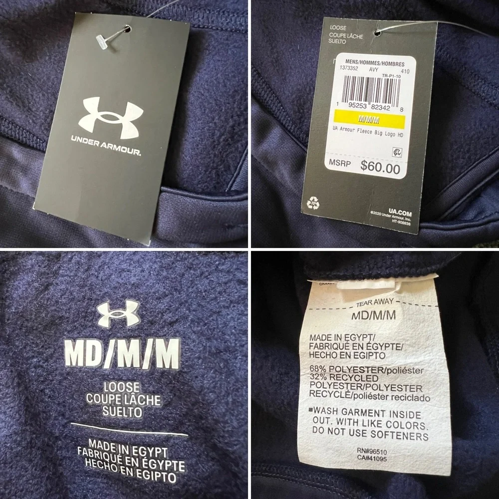 NWT UNDER ARMOUR Baby Blue Fleece Big Logo Lightweight Stretch Hoodie Sweatshirt